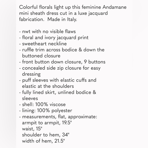 Andamane floral button-up mini dress with ruffle details size Large, brand new - Picture 9 of 10